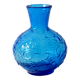 Vintage Small Blue Pressed Glass Vase with Flowers Pattern / Italy / 1960
