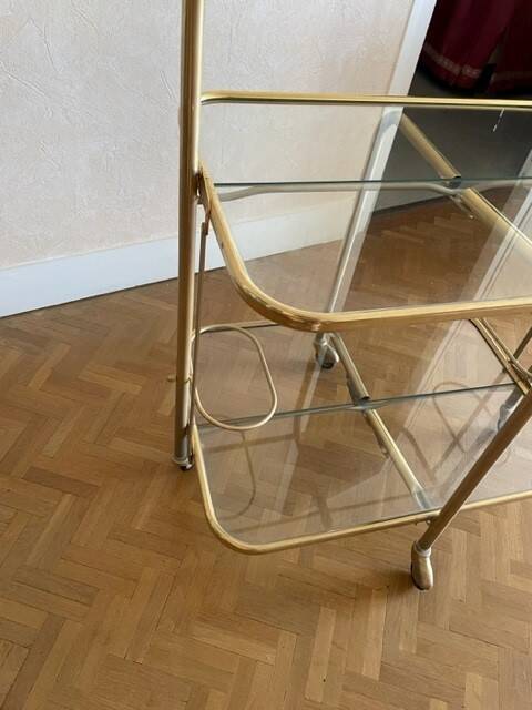 Brass and glass trolley from the 70s, foldable, perfect condition
