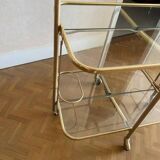 Brass and glass trolley from the 70s, foldable, perfect condition