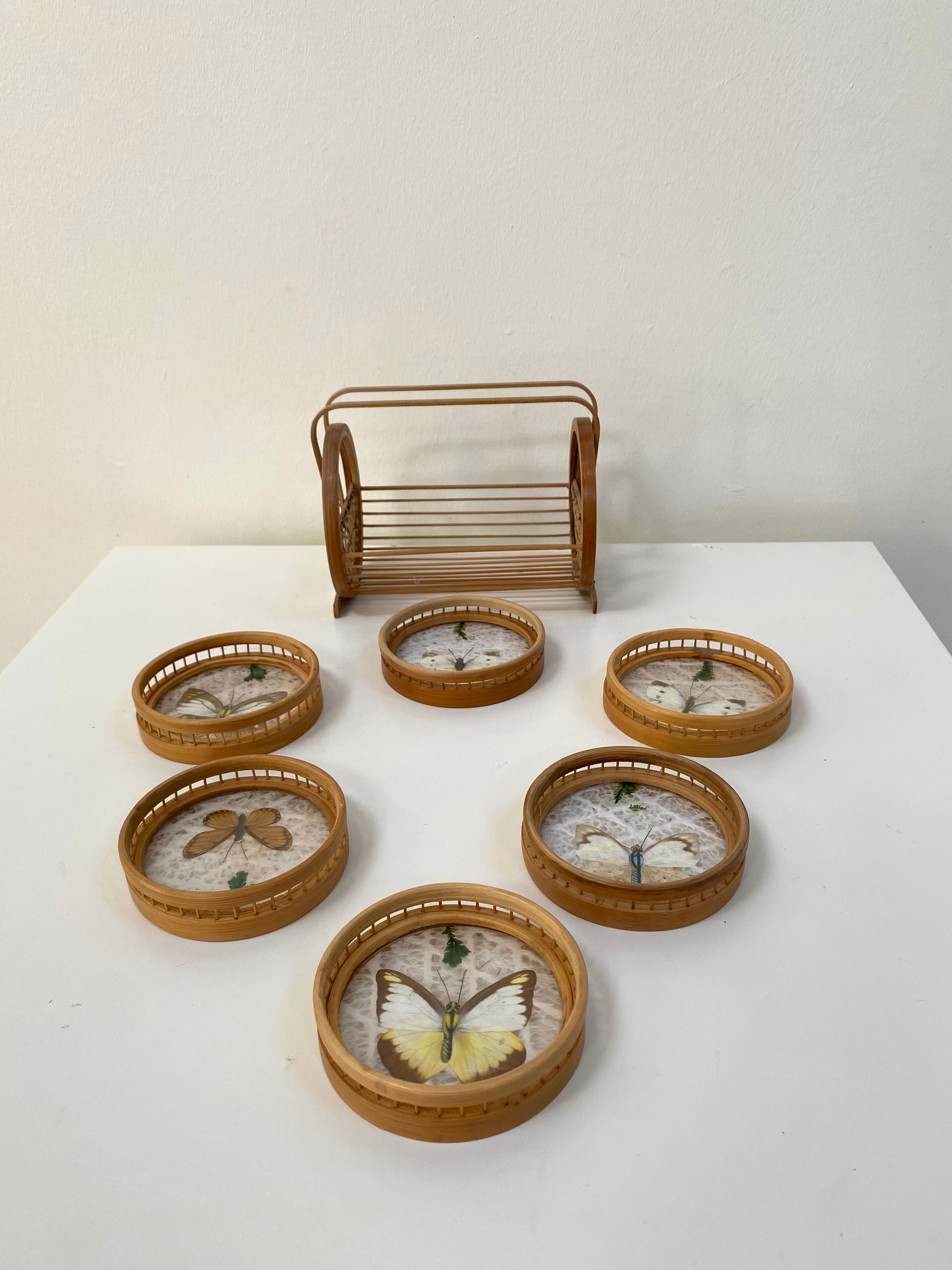 Vintage set of 6 butterfly coasters