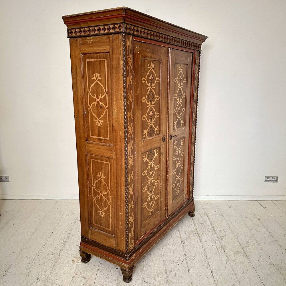 German Neo-Gothic Painted and Carved Wardrobe, 1880
