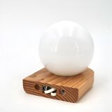 Wall light in pine wood with opaque white glass globe, 1980s