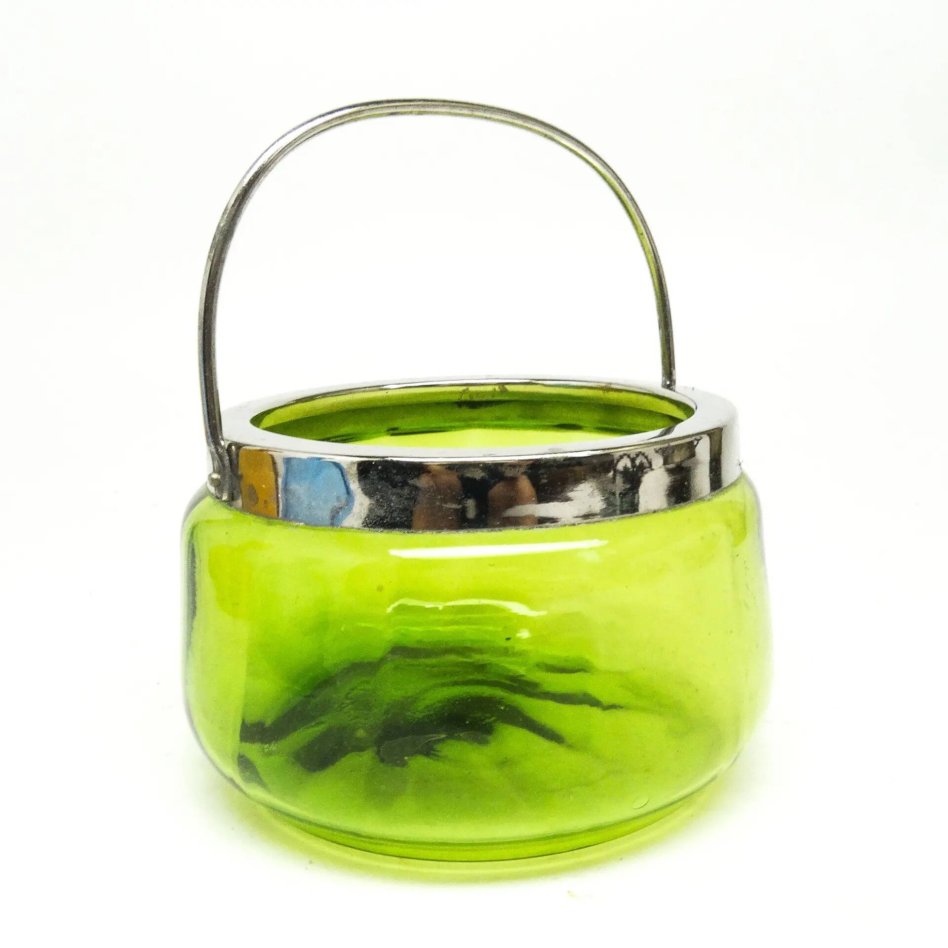 Sugar bowl, Art Nouveau, green glass, silver-plated brass, Sweden, early 20th century