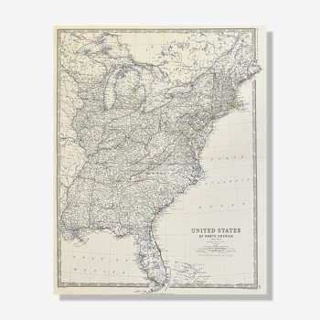 Carte de l’est des États-Unis d’Amérique c1869 Keith Johnston Royal Atlas Carte colorée à la main