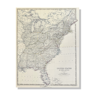 Map of Eastern United States of America c1869 Keith Johnston Royal Atlas Hand coloured map