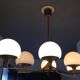 Large space-age chandelier with 6 lights - brass and opaline - design 1970