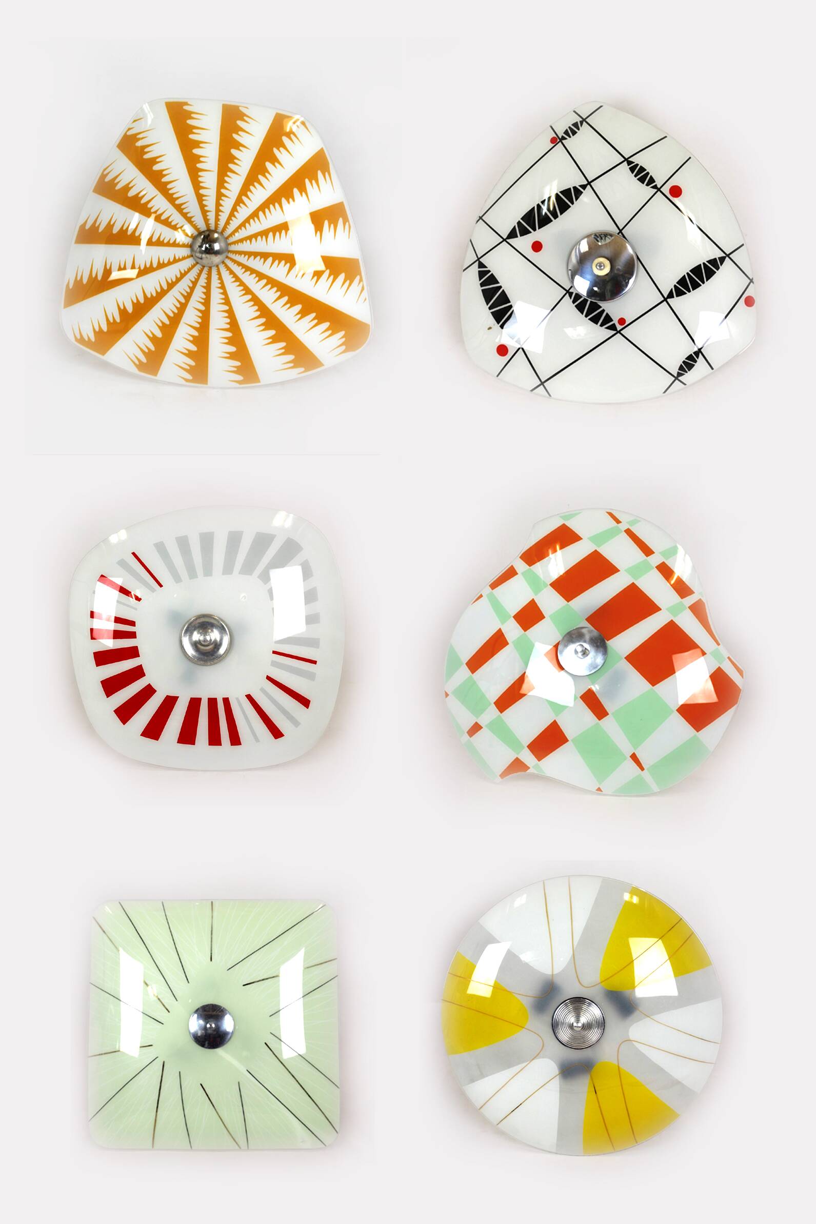 Mid-Century Czech Glass Pendant Lamps with Colorful Decor, 1970s, Set of 6