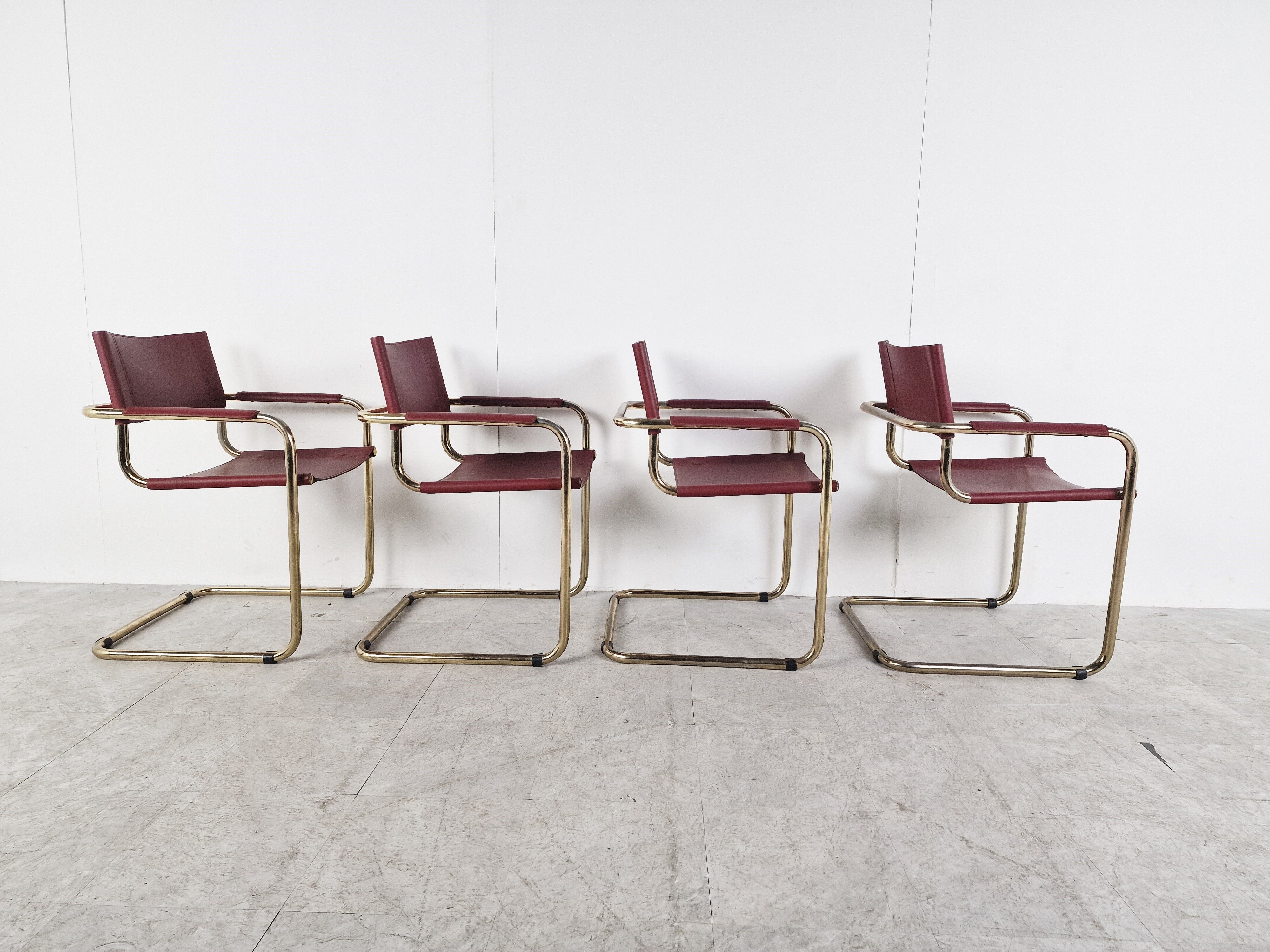 Red leather bauhaus design dining chairs - 1980