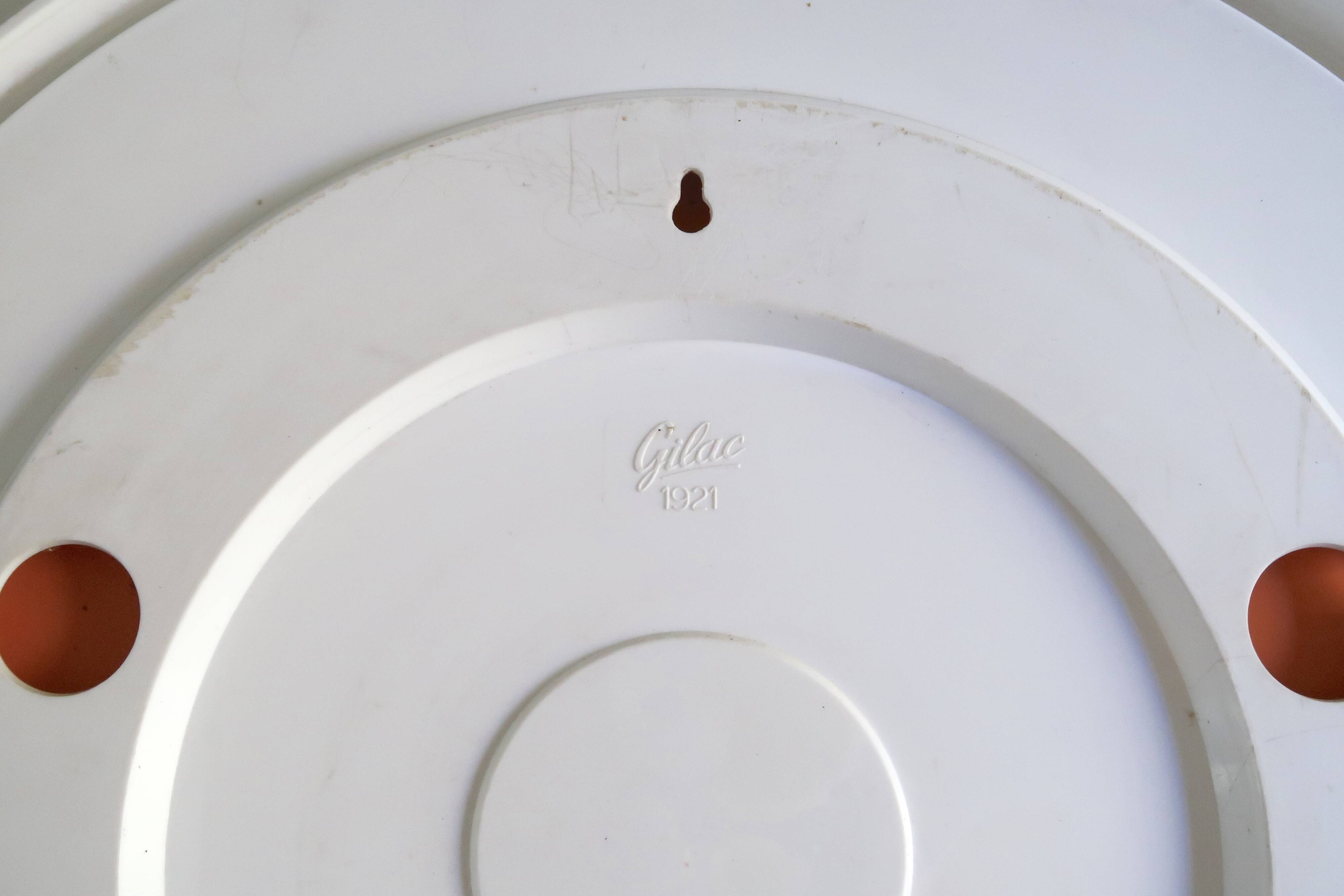 Round mirror Gilac white plastic 70s - 51 cm