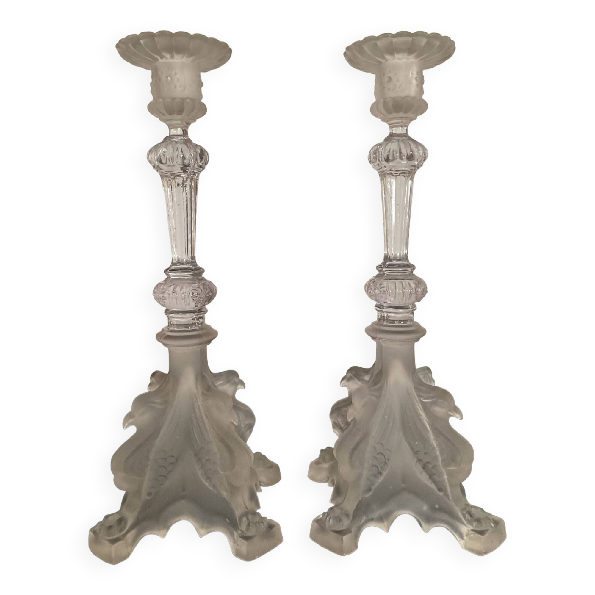 Pair of vintage Val St Lambert candlesticks