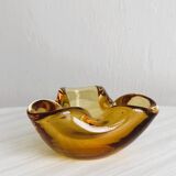 Cendrier en verre épais jaune ambré