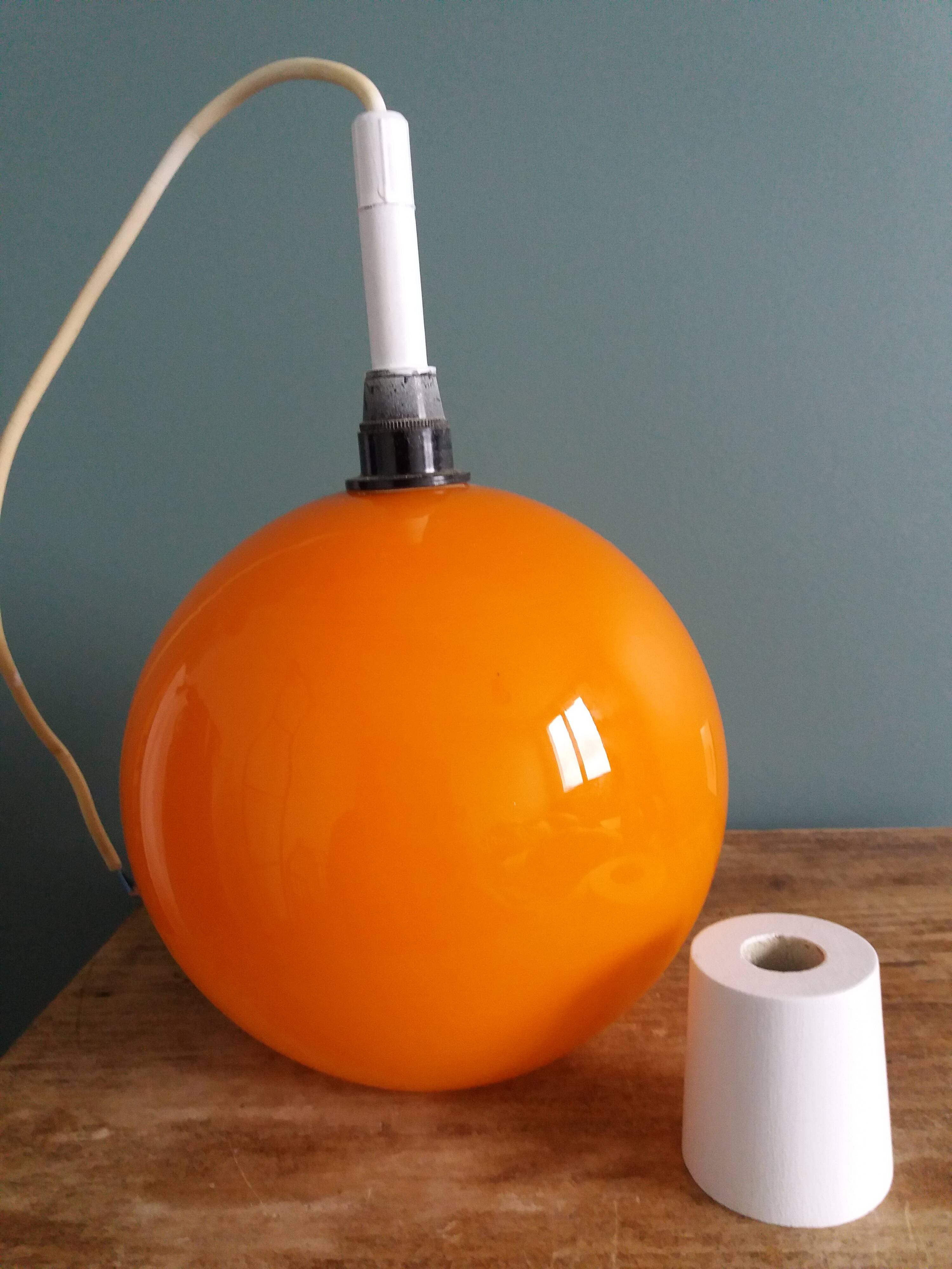 70s space age orange glass globe ball pendant light