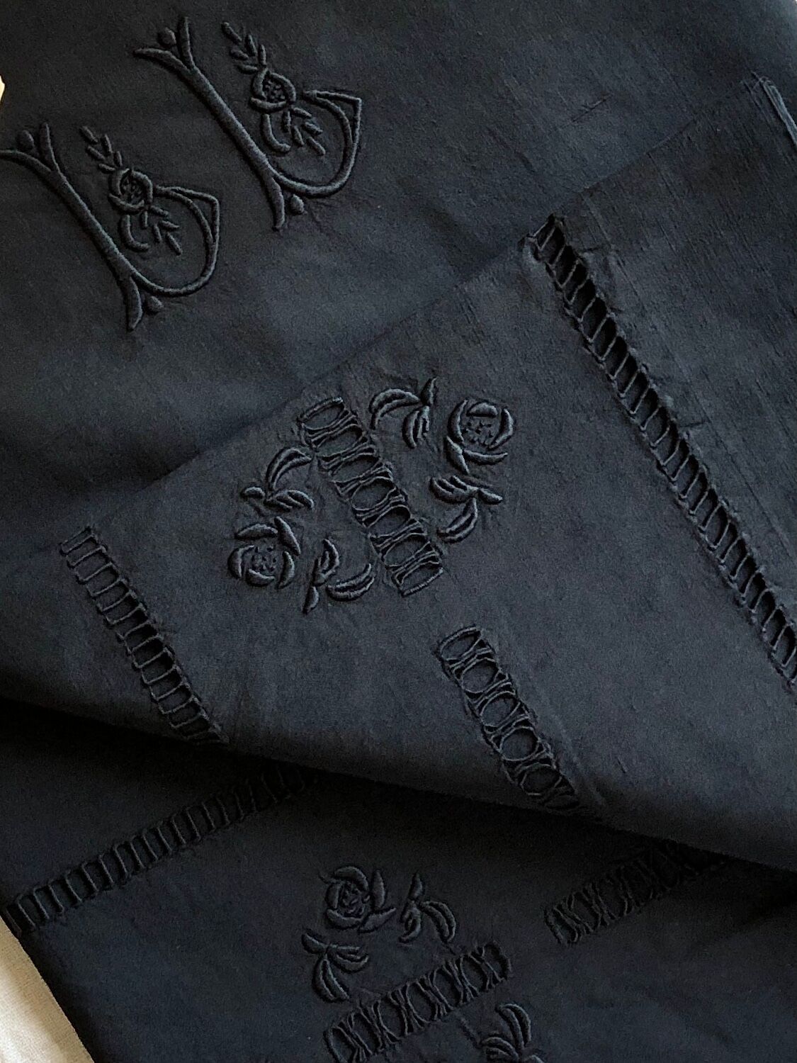 Old linen sheet and intense black washed cotton