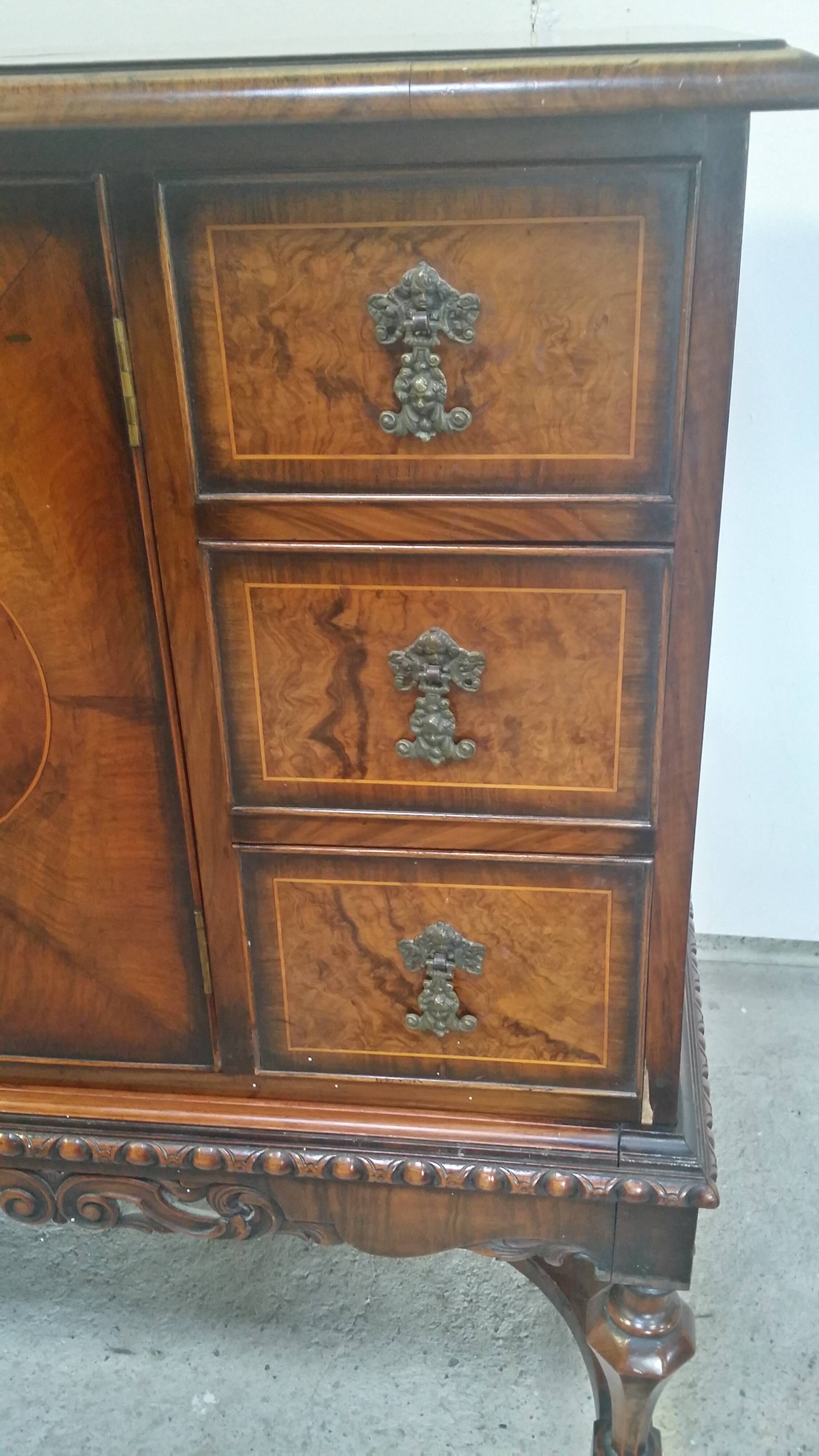 English burl walnut cabinet