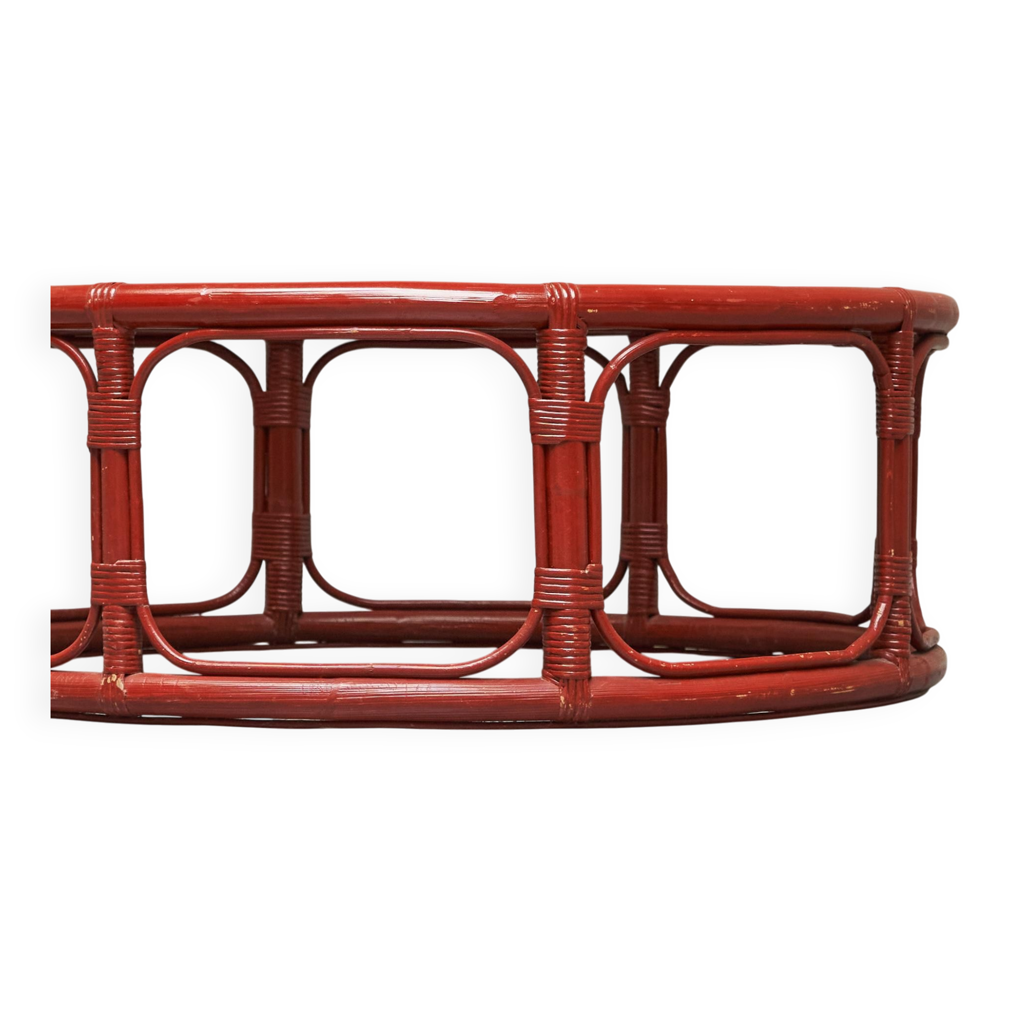 "Blood of Ox" coffee table in lacquered bamboo and glass, 20th century