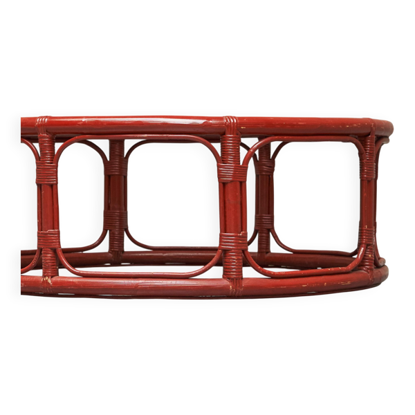 Table basse « Sang de Boeuf » en bambou laqué et verre, 20ème siècle