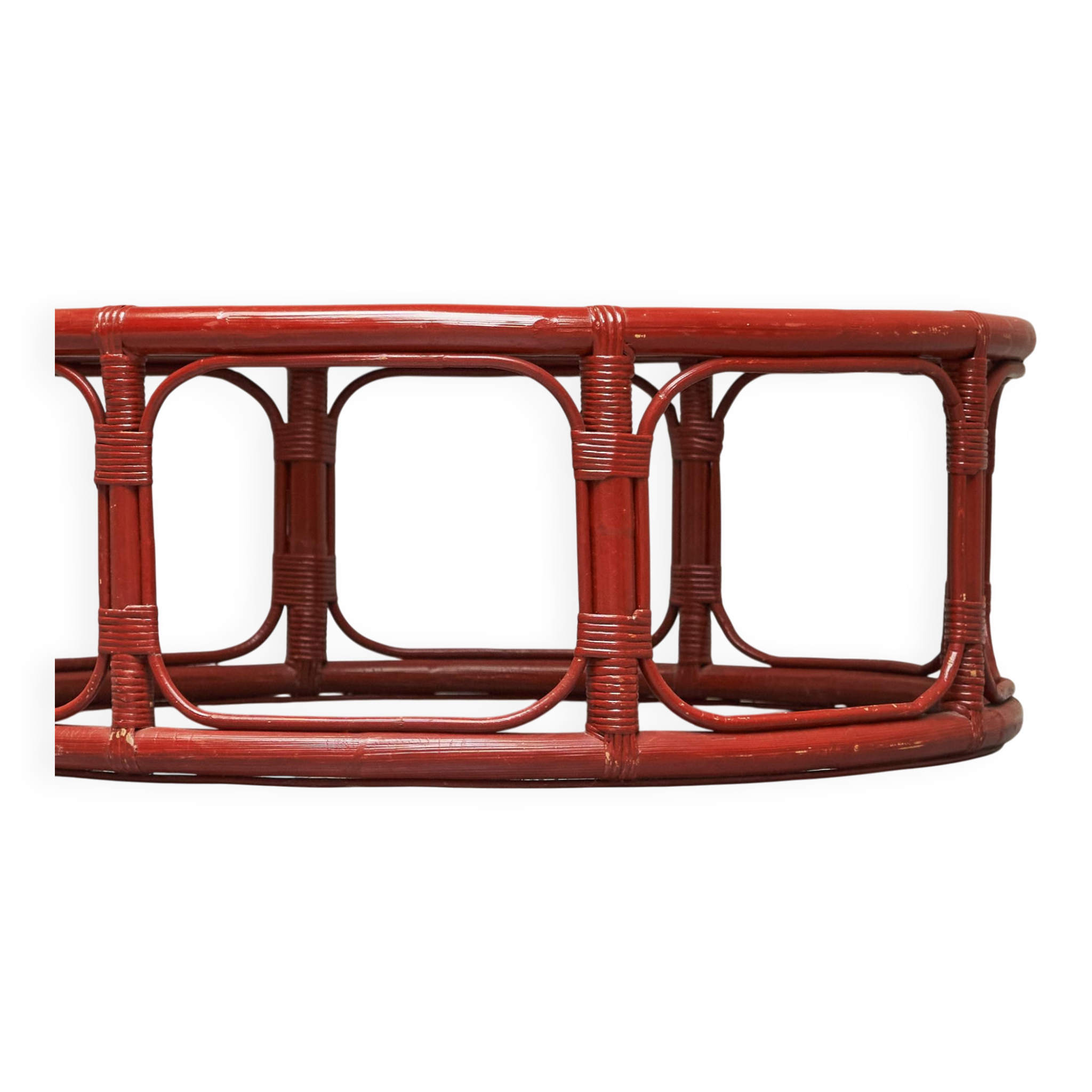 Table basse « Sang de Boeuf » en bambou laqué et verre, 20ème siècle
