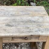 Brutalist table with 1 drawer, stripped oak.