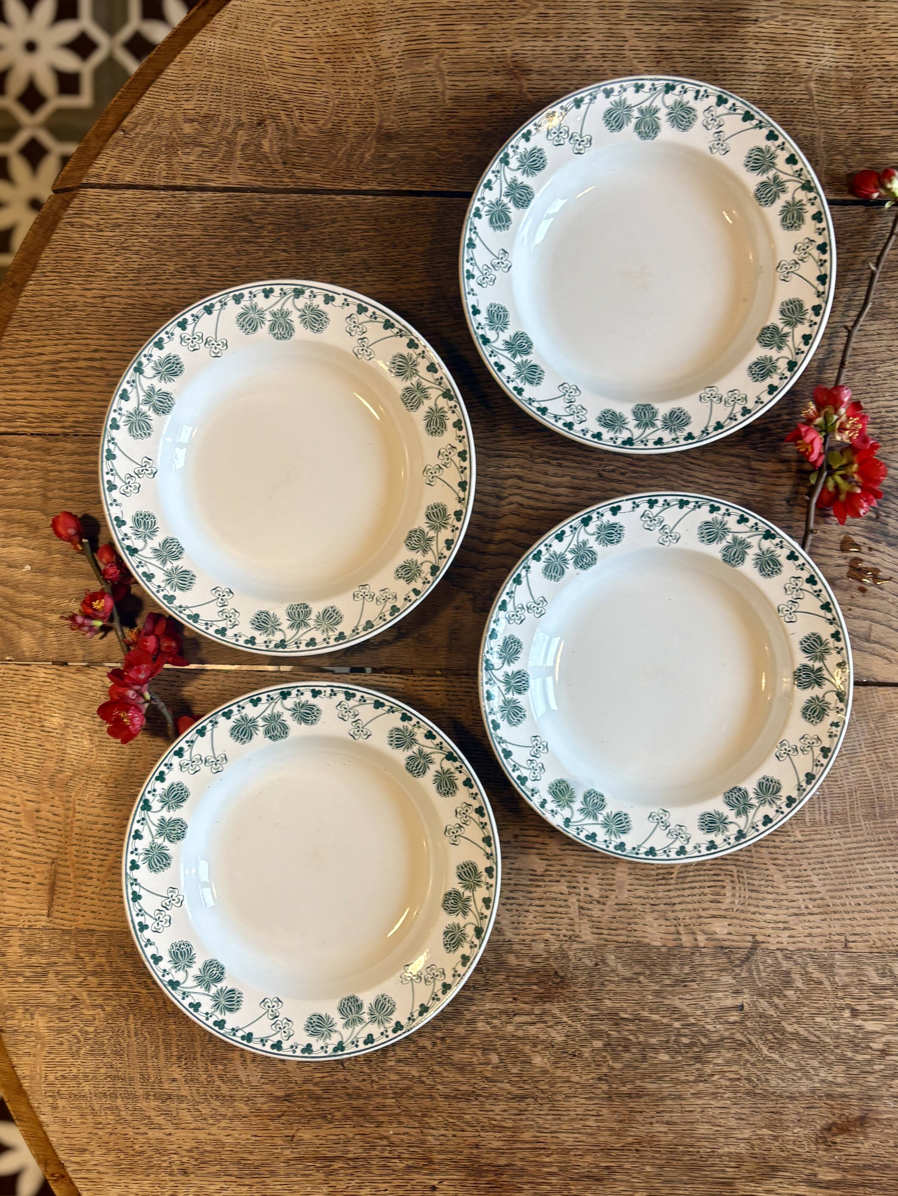 Set of 4 antique deep plates in ironstone - Clovers -