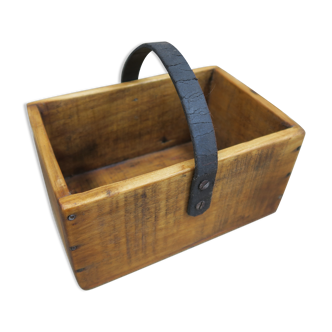 Wooden box and handle antique leather style renovated countryside
