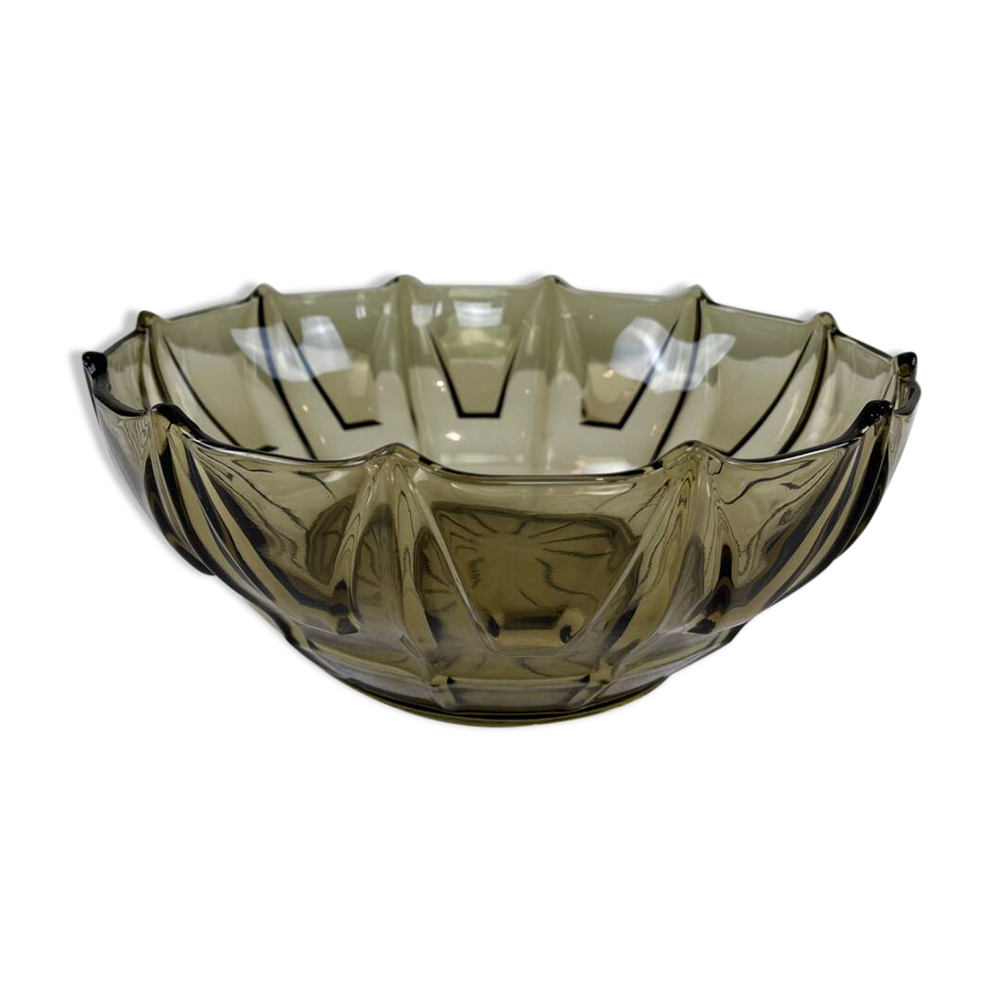 Smoked glass Art Deco salad bowl