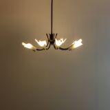 Vintage Italian radial spider chandelier with frosted shades, 1970s