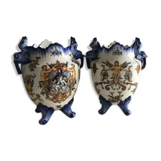 Pair of earthenware vases of Gien 1876