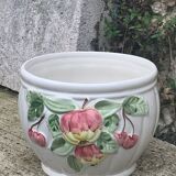 White glazed ceramic pot cover slurry vintage fruit