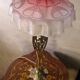 Lampe 1920 bronze abat-jour en verre teinté rose & gravé à l'acide art nouveau 63x30