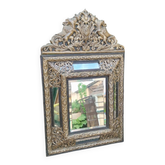 Antique Louis XIII style embossed copper mirror
