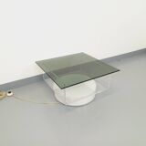 Vintage Italian square illuminated coffee table in glass and plexiglass