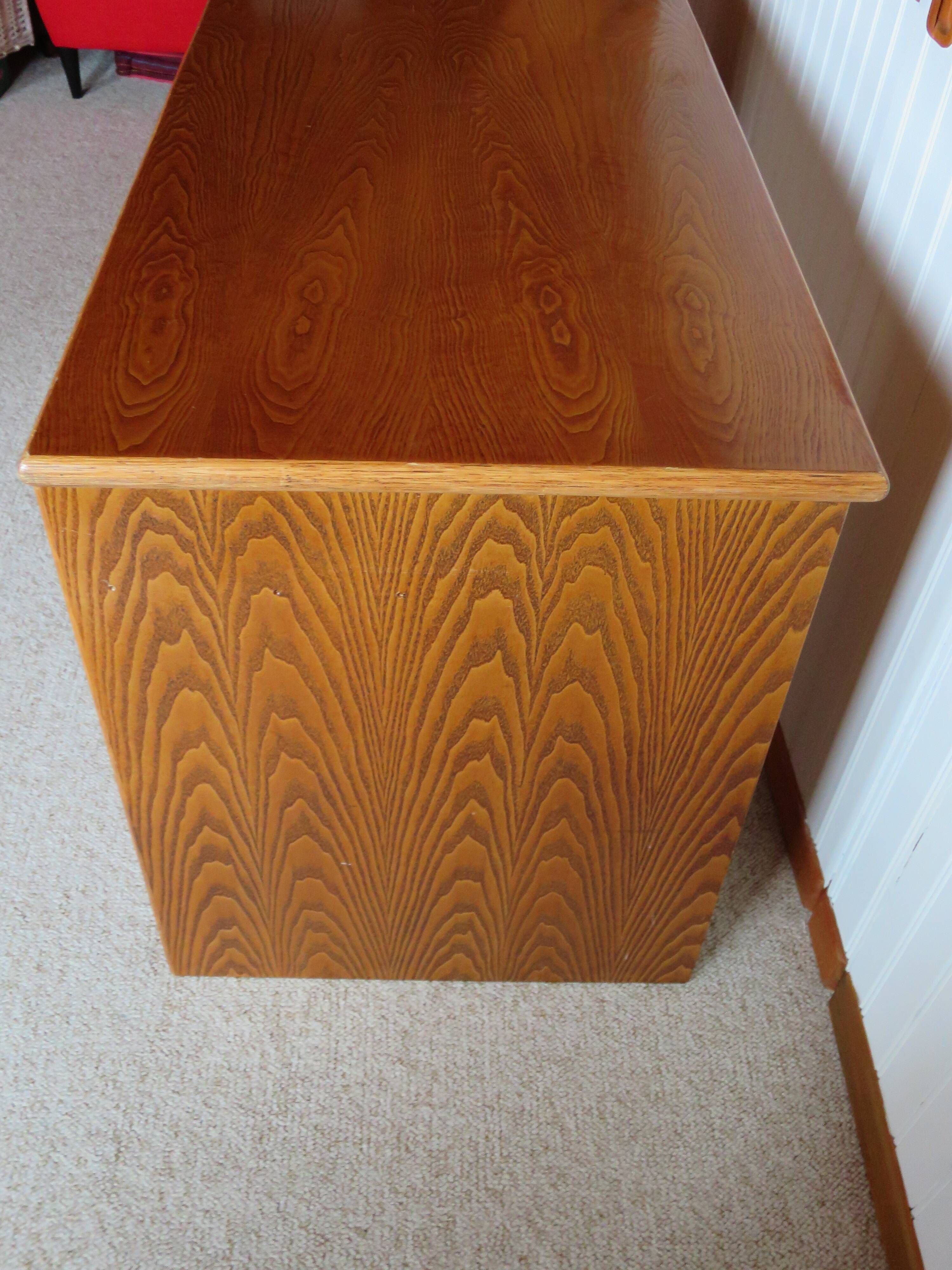 Rare vintage desk Ash and woven rattan - Large top - 6 drawers - Functional desk