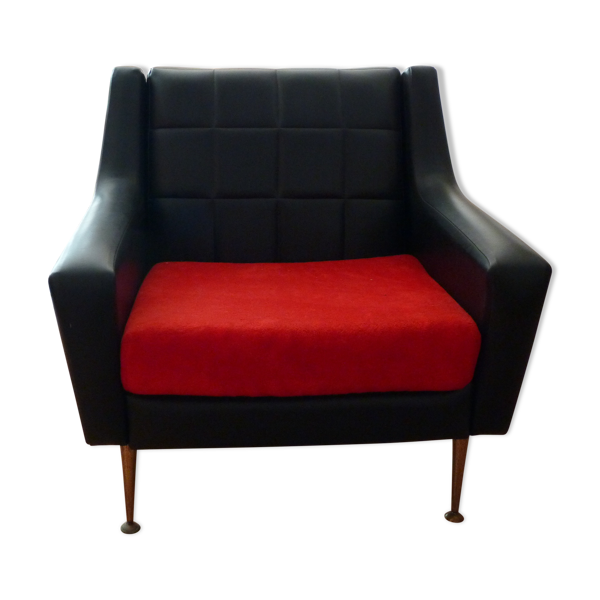 Fauteuil en skaï et velours