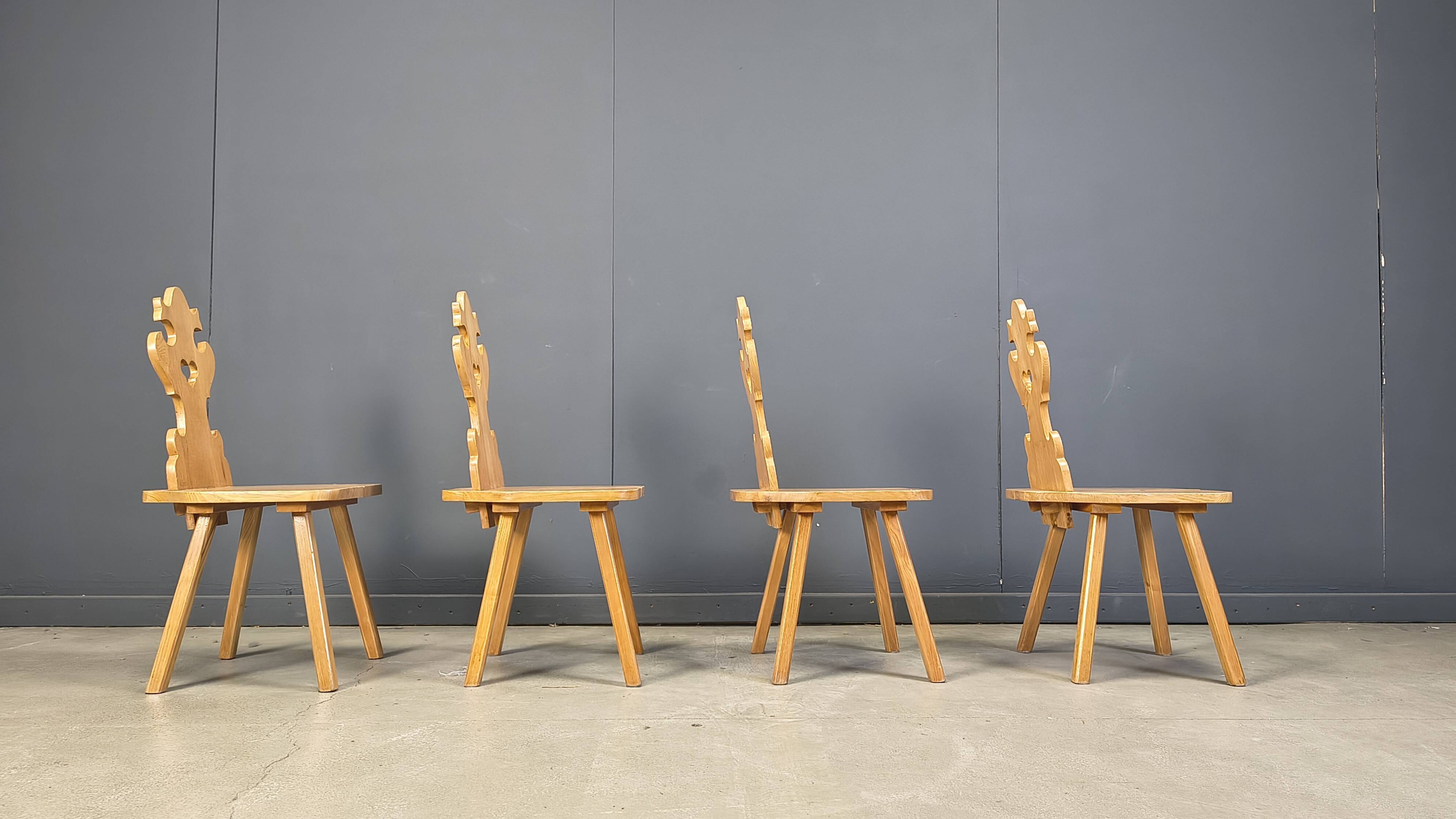 Chaises tiroliennes vintage rustiques, années 1960