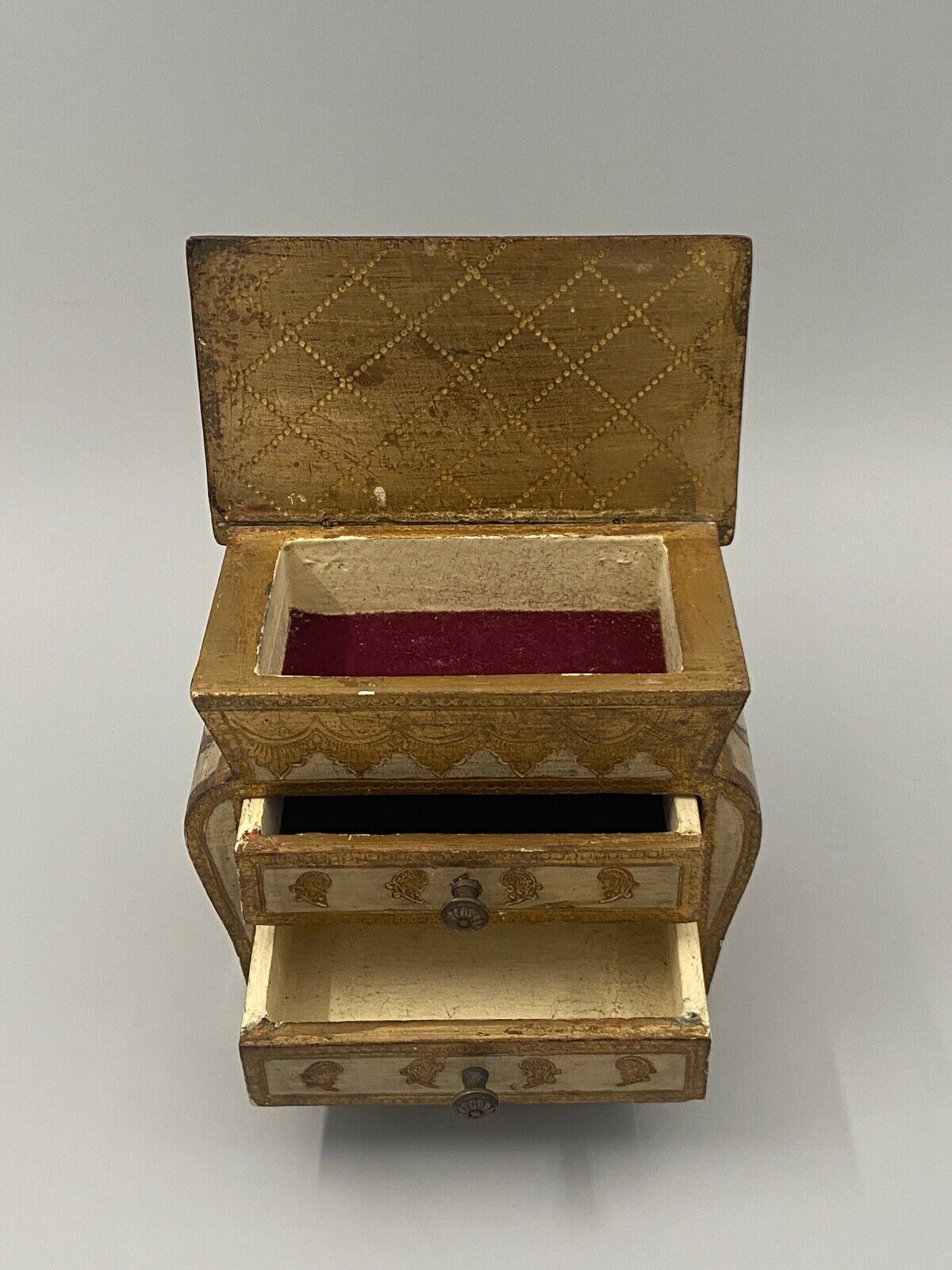 Miniature chest of drawers gilded wooden poupee furniture jewelry mid xxe italian