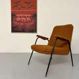 Vintage orange boucle armchair, French design from the 1950s.