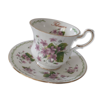 Cup & its saucer purple flowers queen's month of february porcelain