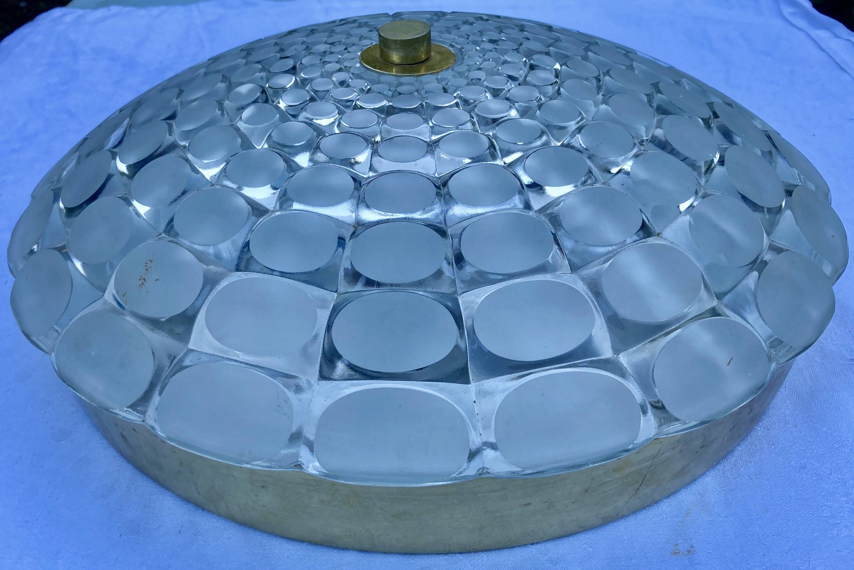 Vintage aluminum and glass ceiling light by Peill & Putzler 1970