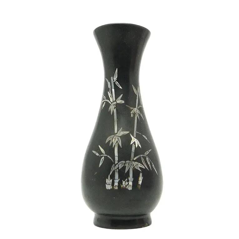 Oriental vase, black lacquer, mother-of-pearl inlay, Japan, 1950s