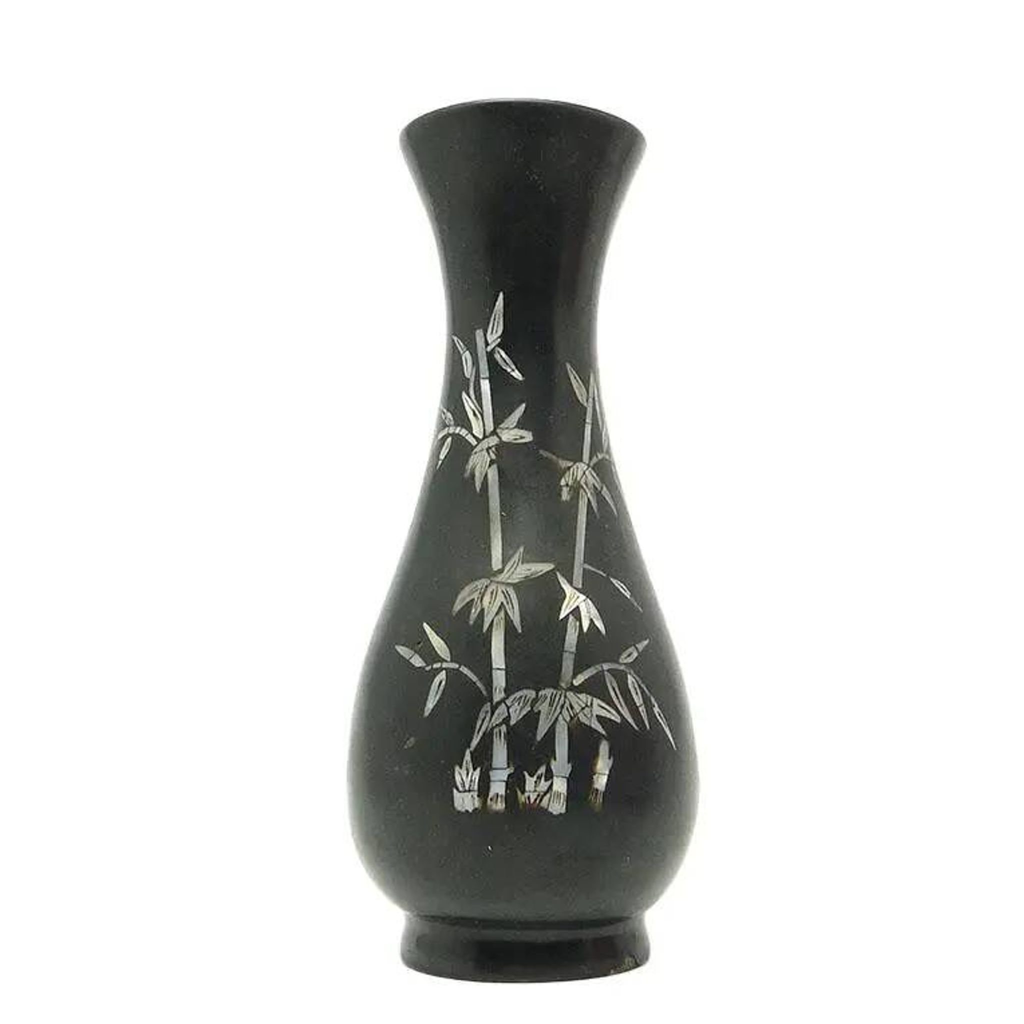 Oriental vase, black lacquer, mother-of-pearl inlay, Japan, 1950s