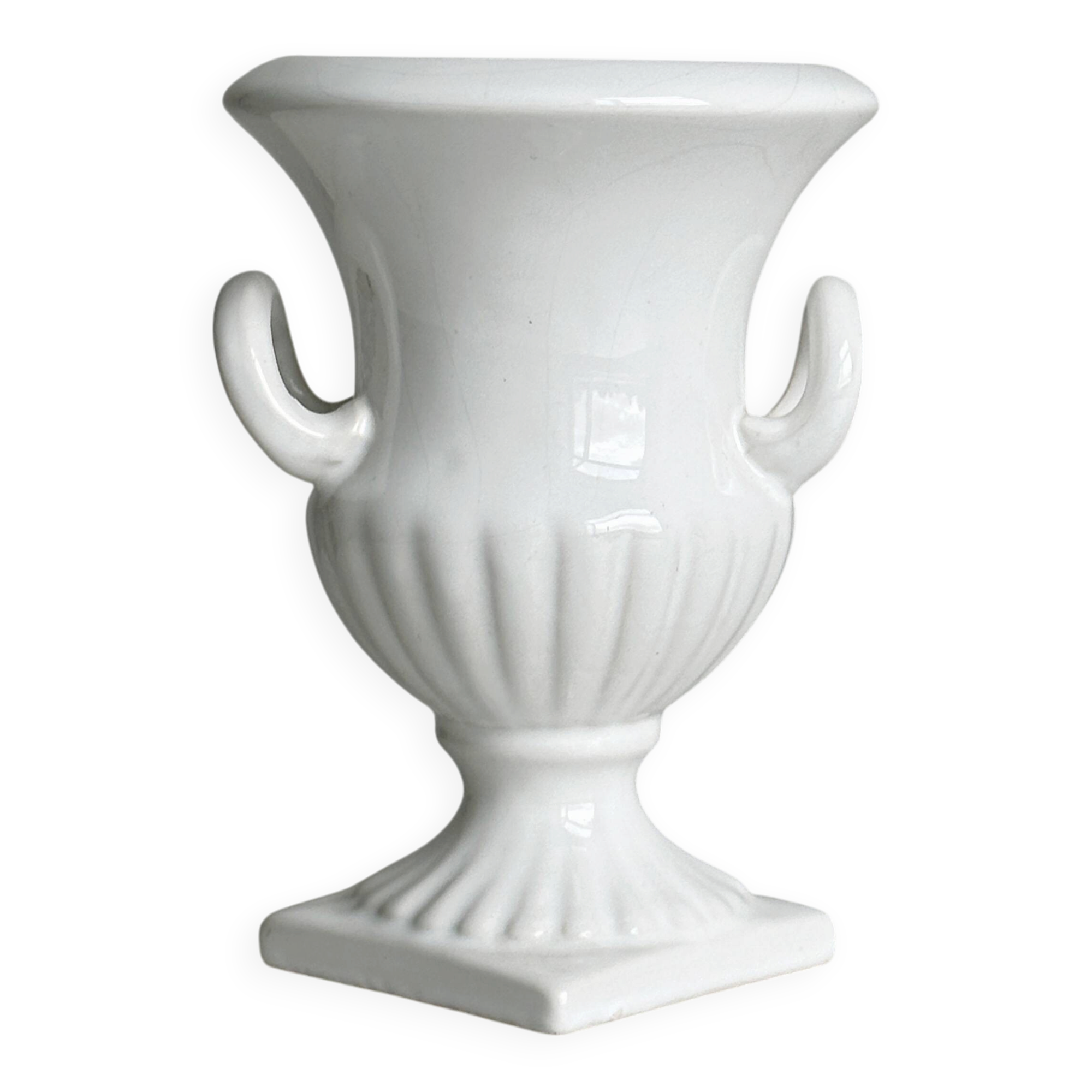 Cache-pot Médicis ancien en porcelaine blanche