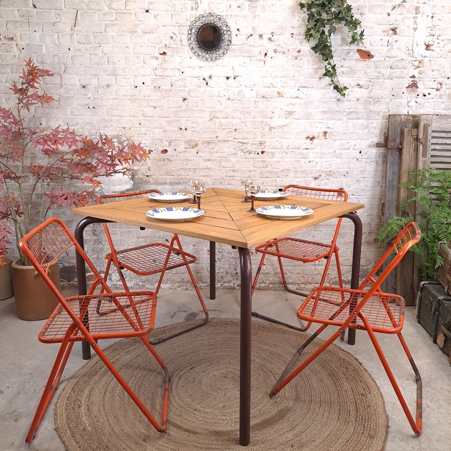 Square wooden metal table