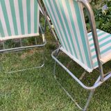Pair of vintage camping chairs striped green and white