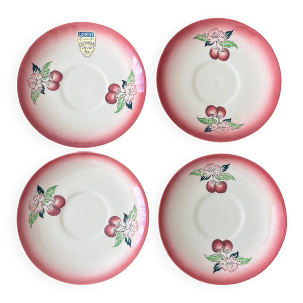 4 assiettes à dessert Longwy vintage en faïence grand feu