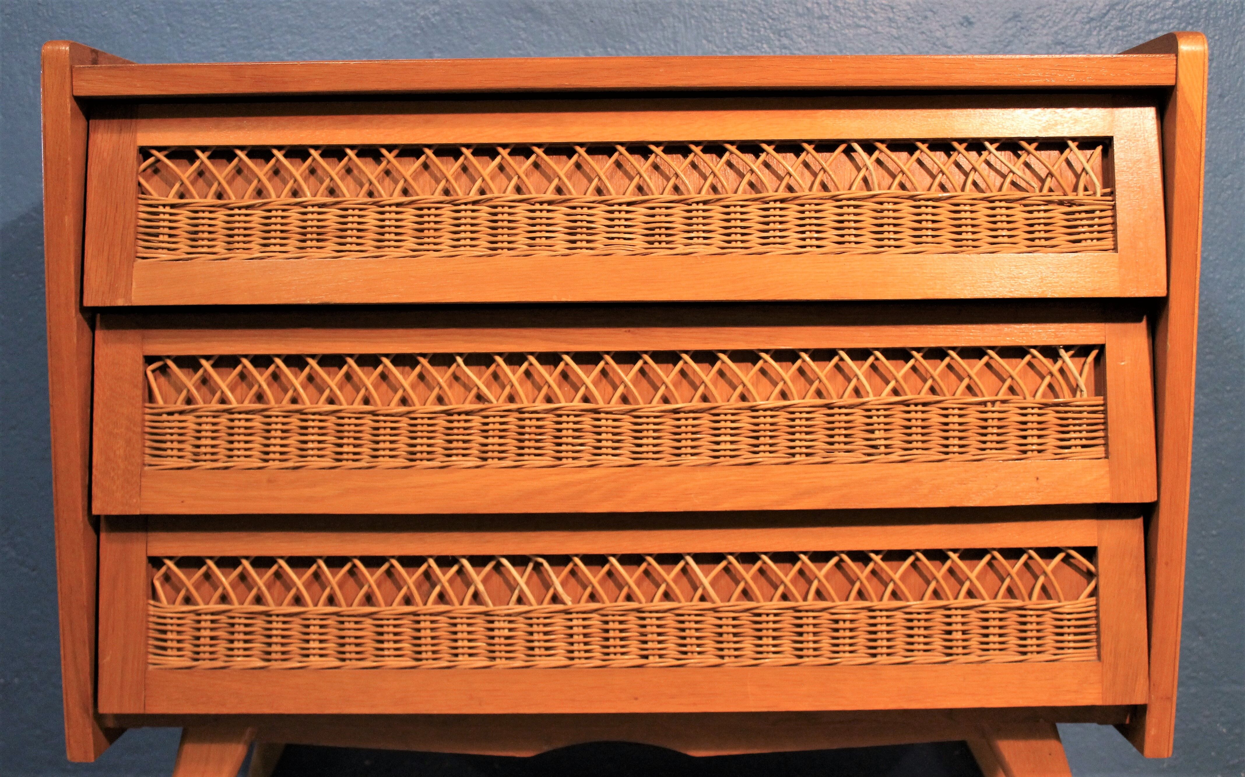 Chest of drawers rattan 3 drawer 1960 s