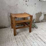 Solid elm and leather stool Maison Regain