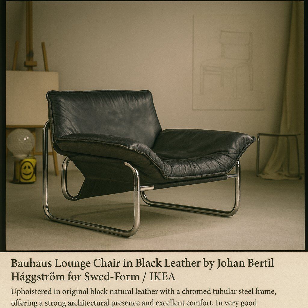 Bauhaus lounge chair in black leather attributed to Johan Bertil Häggström for Swed-Form / Ikea, Sweden, 1970s