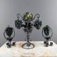 Set of three lamps in bronze and polychrome Murano glass, 20th century