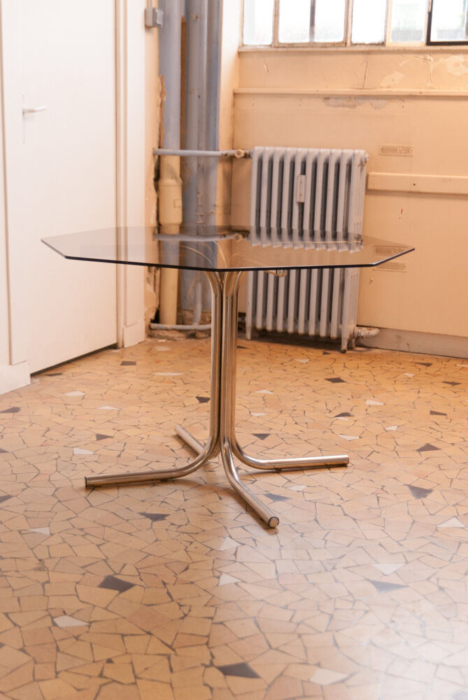 Seventies glass and chrome dining table