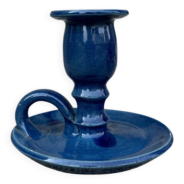 Blue ceramic rat cave candlestick